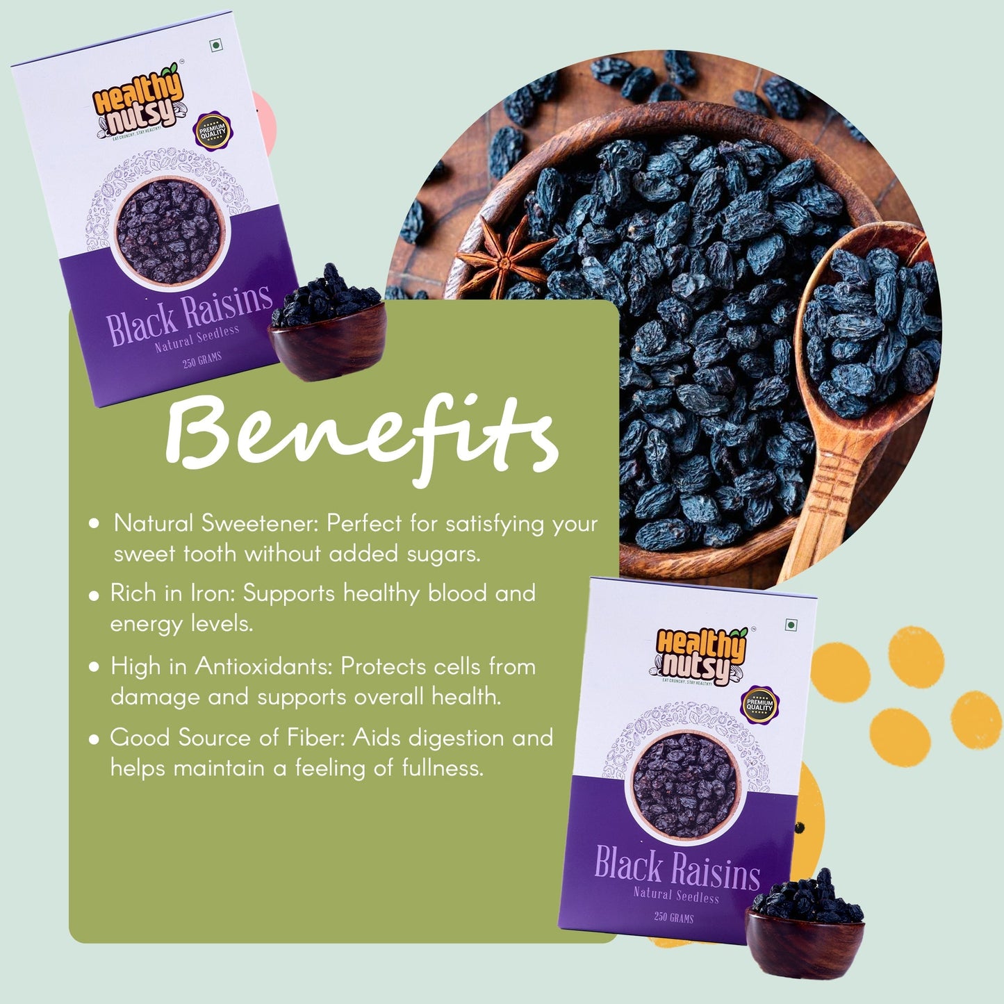 Premium Black Raisins – Naturally Sweet Dried Grapes Rich in Iron, Antioxidants & Fiber